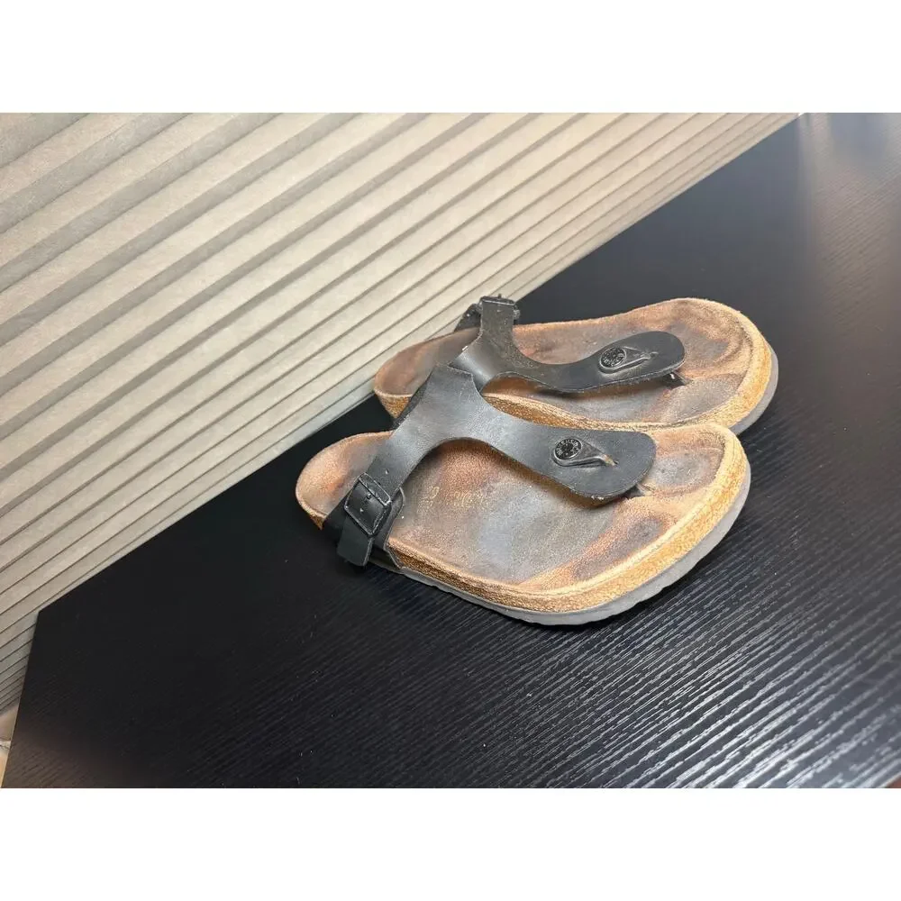 Birkenstock Gizeh Black Leather Thong Sandals EU39 US 8 Narrow Footbed